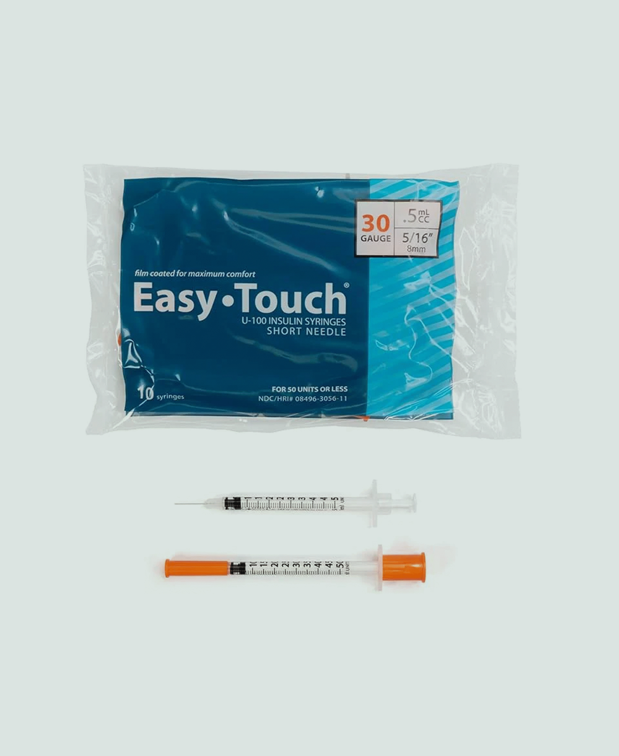 Seringa Easy Touch Insulin, 30G, 0,5cc, 5/16 polegadas (8mm), 830565-10, pacote com 10